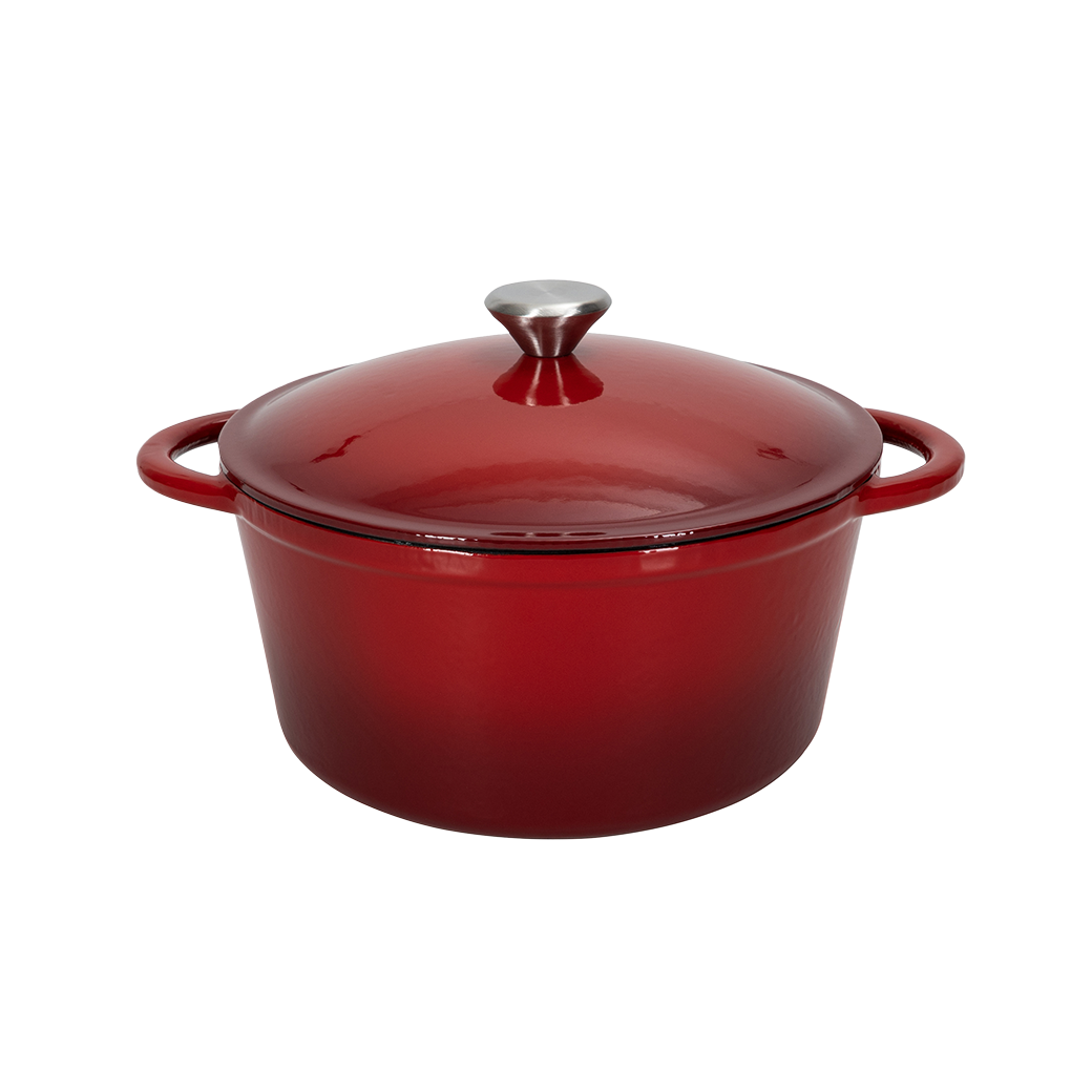 Gussbräter, rund, rot/schwarz, Ø 26 cm inkl. Gussdeckel