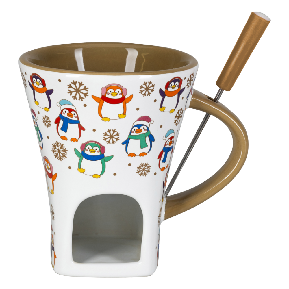 Schokoladenfondue - Set "Snow penguins",weiss/gold, 3-teilig