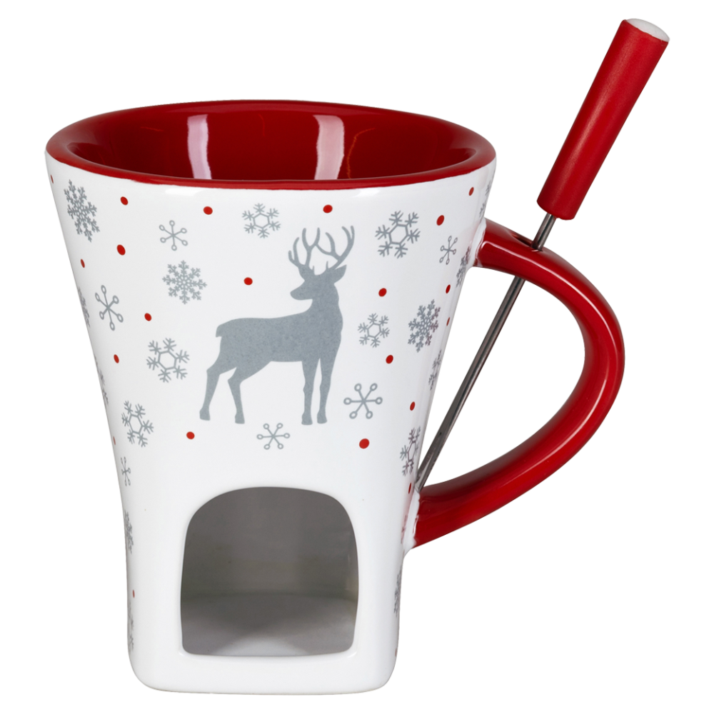 Schokoladenfondue - Set "snow deer",weiss/rot, 3-teilig