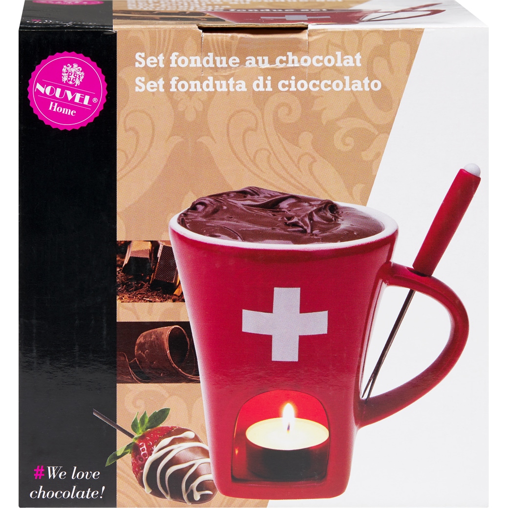 Schokoladenfondue-Tasse rot mit CH-Kreuz