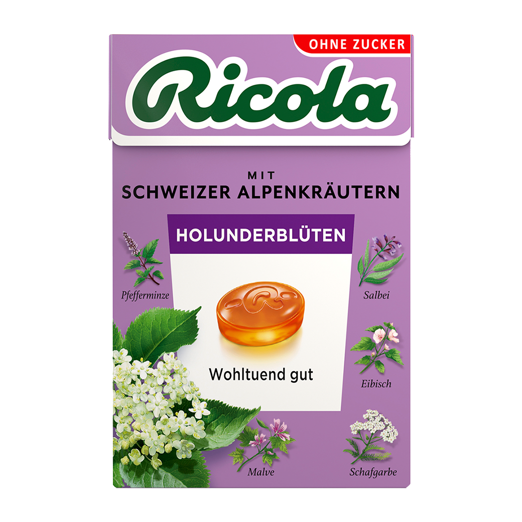 RICOLA Holunderblüten - ohne Zucker - Box - 50g